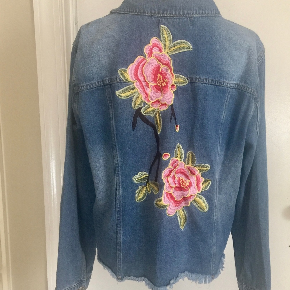 BLUE SAVVY Jean Jacket with Floral Embroidery